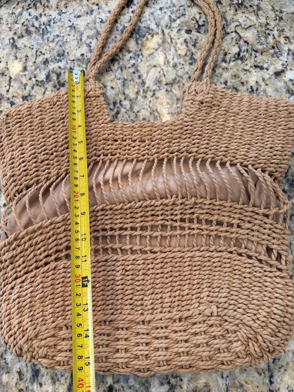 Woven Straw Tote Bag - Beige